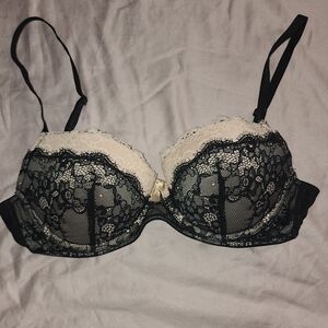 Adore Me Black and Cream Lace Bra Intimates